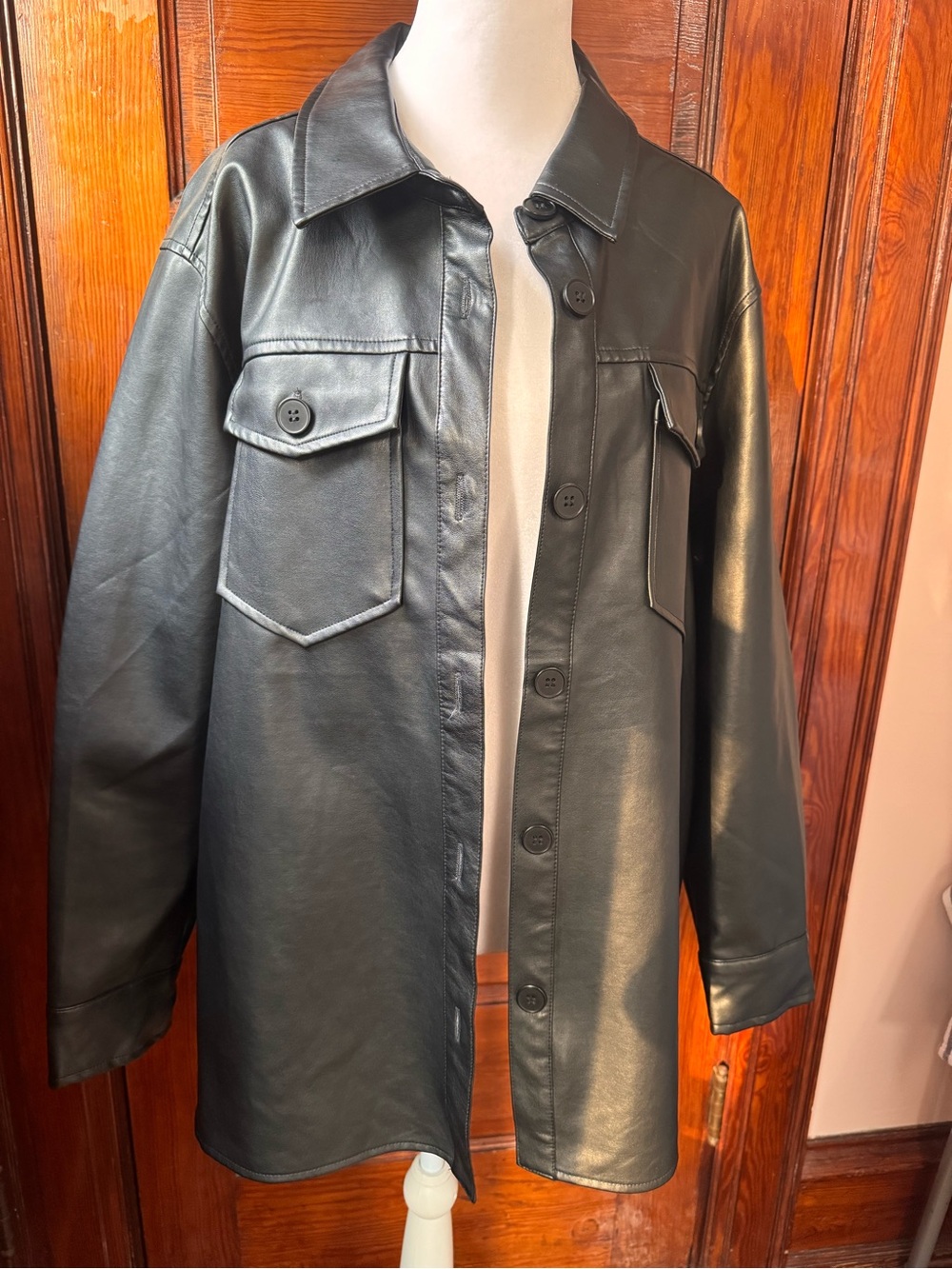 Altar’d State Black Faux Leather Shacket Shirt Jacket Medium M